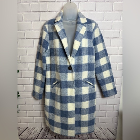 Tahari Blue and White Teddy wool Jacket with Classic Check Pattern/S - Picture 4 of 11